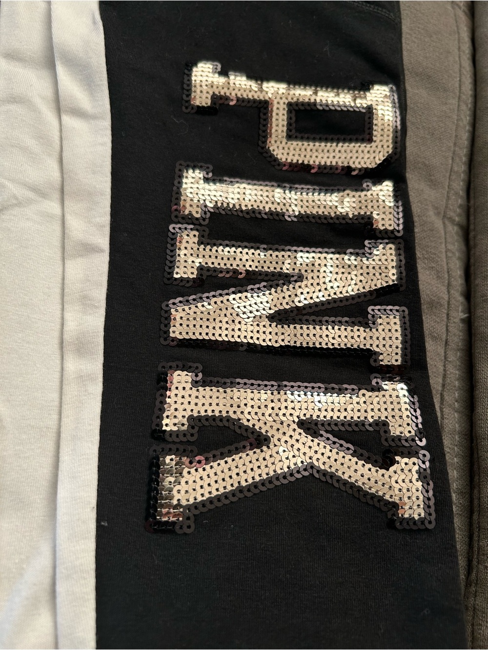PINK Victoria's Secret Black Leggings with Gold Sequin Logo